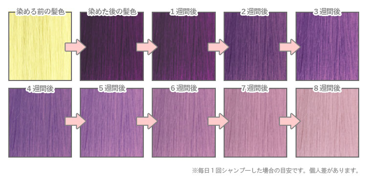 エンシェールズカラーバター《アッシュパープル》退色過程