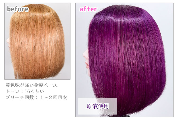 黄色味の強い金髪ベース《ショッキングパープル》使用例